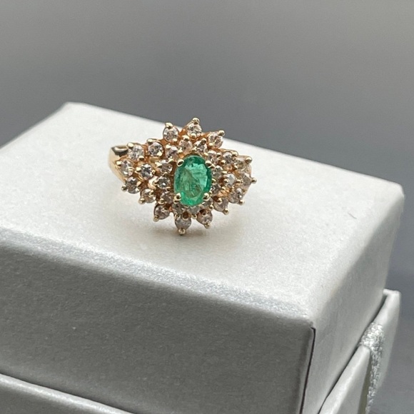 Vintage ESTATE 14k EMERALD SUNBURST RING GORGEOUS 3 ct - Picture 4 of 6